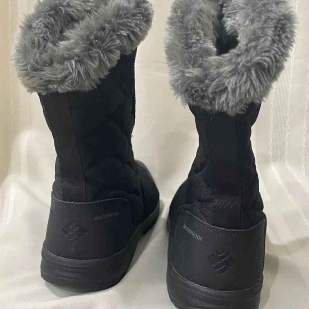 COLUMBIA BOOTS 200 GRAMS WINTER SNOW WARM COZY Sz‎ 7 FAUX FUR/ LEATHER GOTHCORE